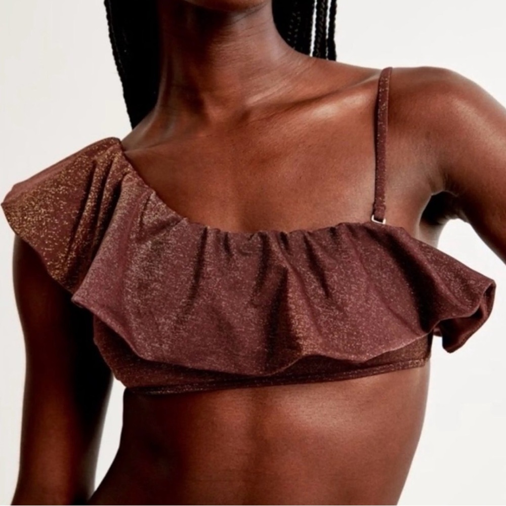 Abercrombie & Fitch Shimmering Brown One-Shoulder Swim Crop Top